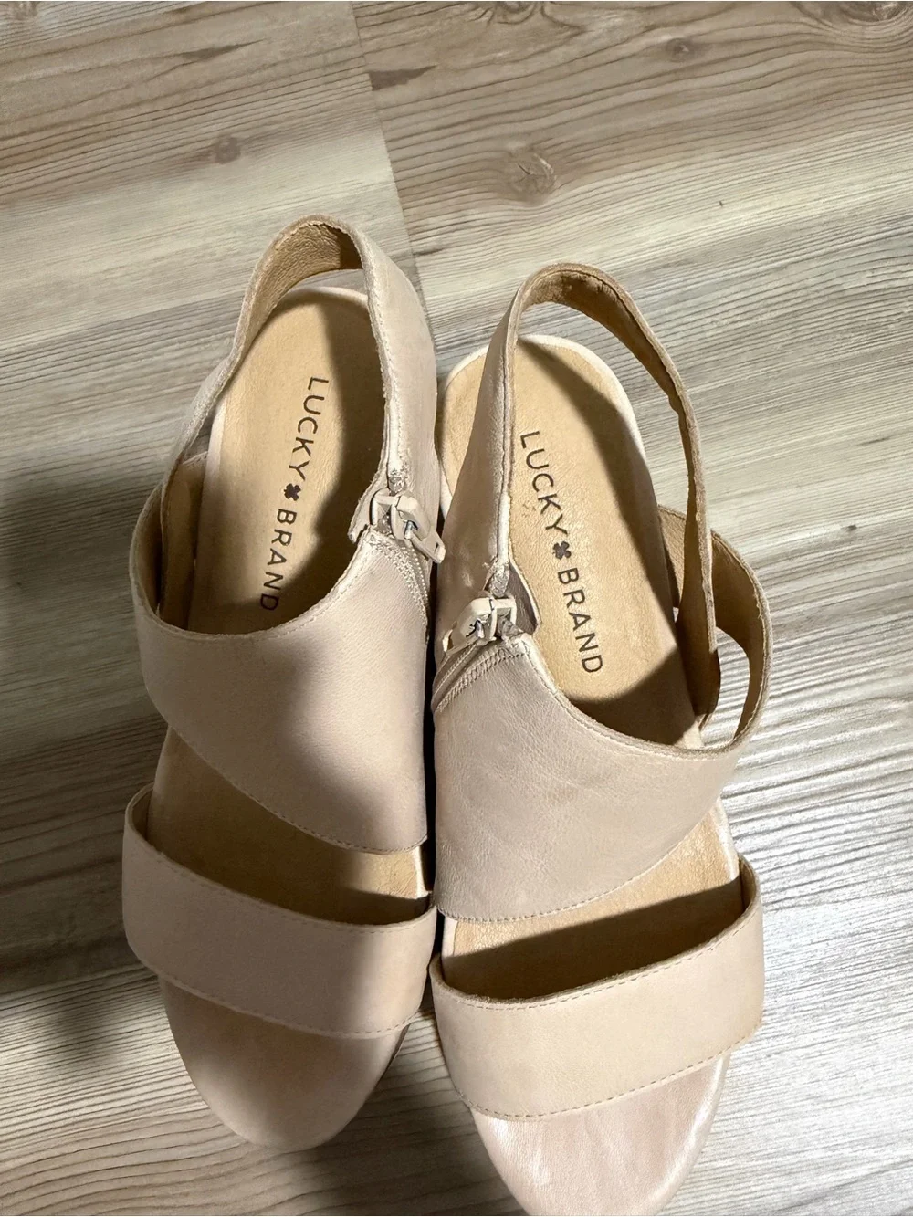 Lucky Brand Beige Leather Wedge Sandals